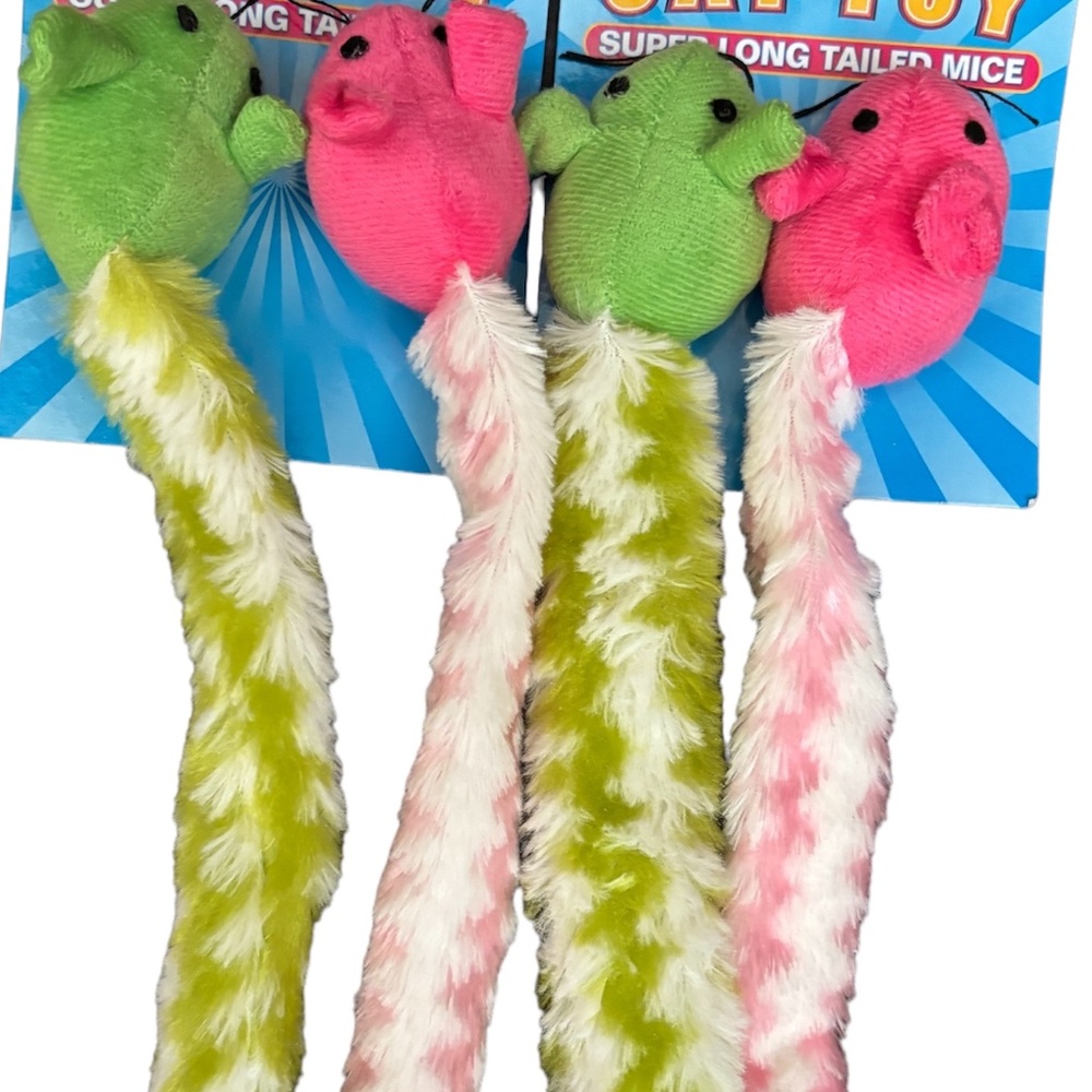 Lot Of 2 Packs Vo-Toys Mouse With bell & Super Long Crinkle Tail Cat Toy 4 Mice